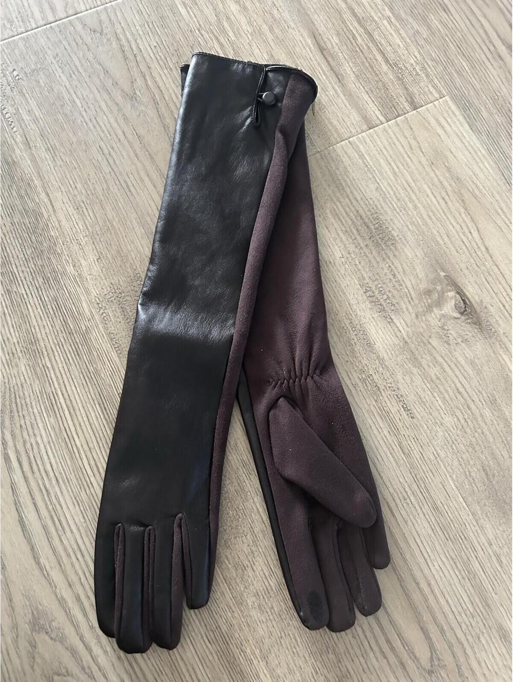 BCBG Women's Long Gloves Size Medium Brown Faux Leather